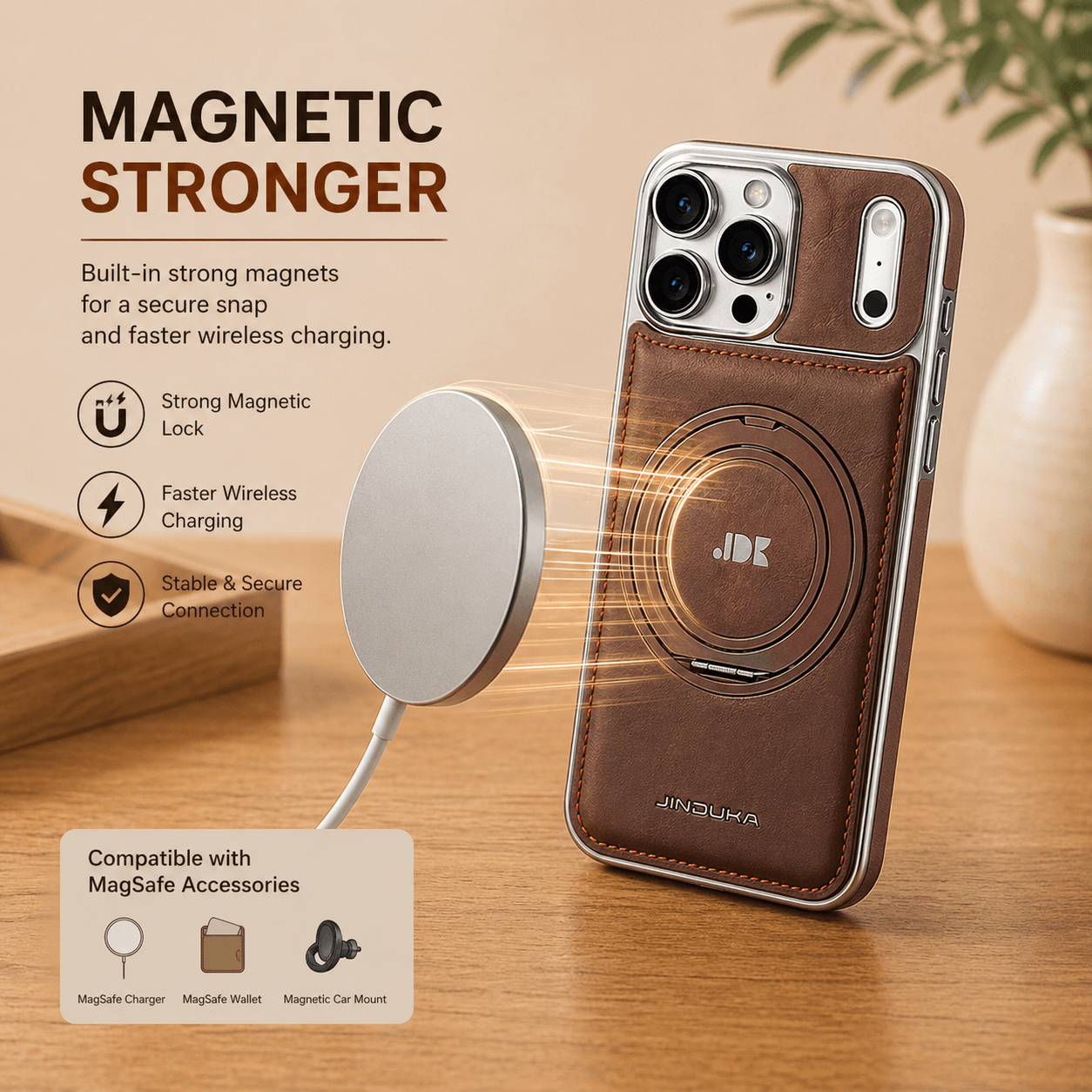iPhone 360° Rotating Stand Leather Case with MagSafe LEKCASE