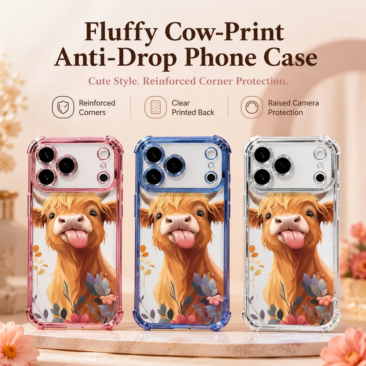 Fluffy Cow-Print Anti-Drop Phone Case with Reinforced Corners LEKCASE