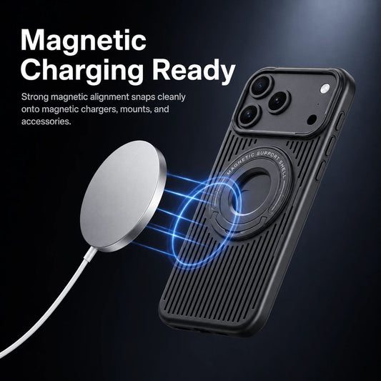 iPhone Magnetic Phone Case with Striped Heat-Dissipation Stand LEKCASE