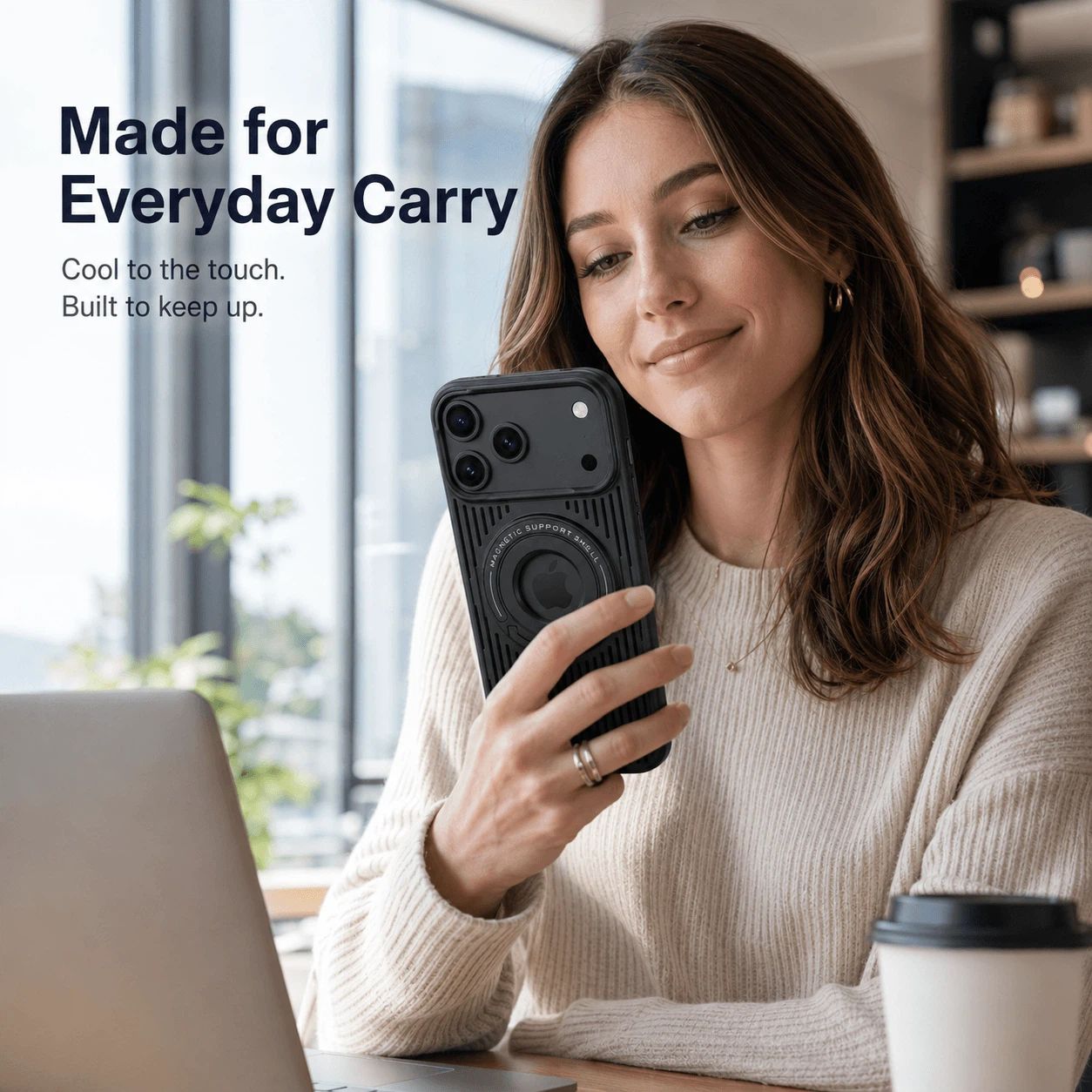iPhone Magnetic Phone Case with Striped Heat-Dissipation Stand LEKCASE