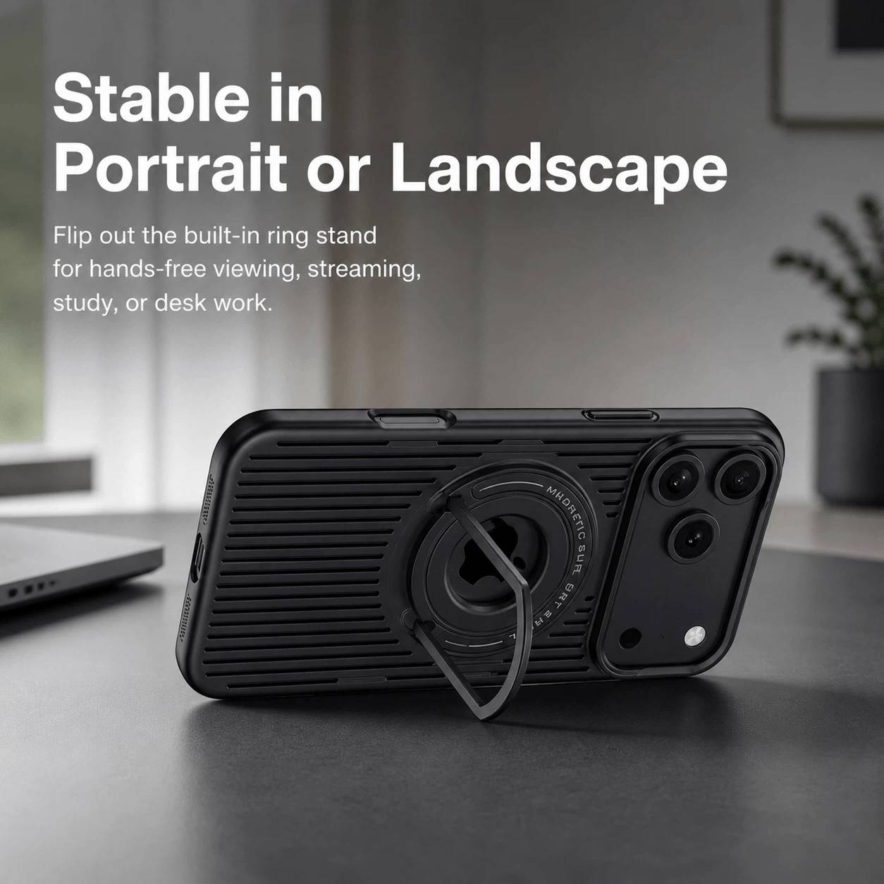 iPhone Magnetic Phone Case with Striped Heat-Dissipation Stand LEKCASE