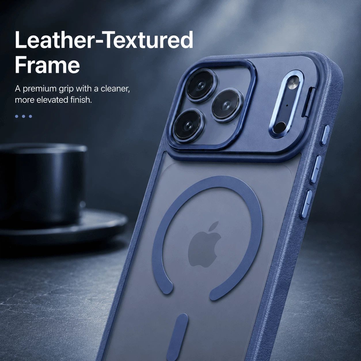 Leather-Textured Phone Case with Full-Coverage Glass Lens Frame LEKCASE