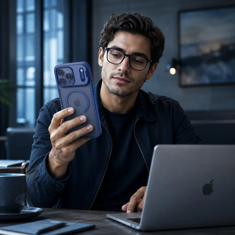 Leather-Textured Phone Case with Full-Coverage Glass Lens Frame LEKCASE