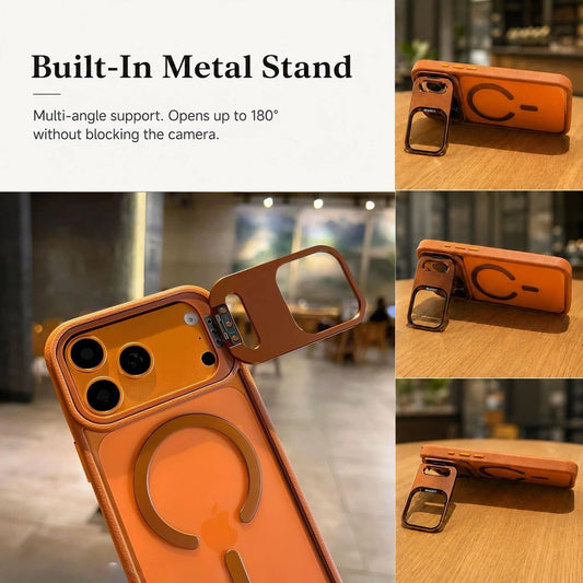 Leather-Textured Phone Case with Full-Coverage Glass Lens Frame LEKCASE