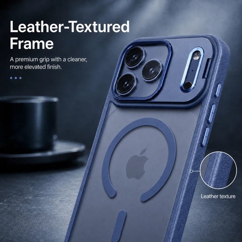 Leather-Textured Phone Case with Full-Coverage Glass Lens Frame LEKCASE