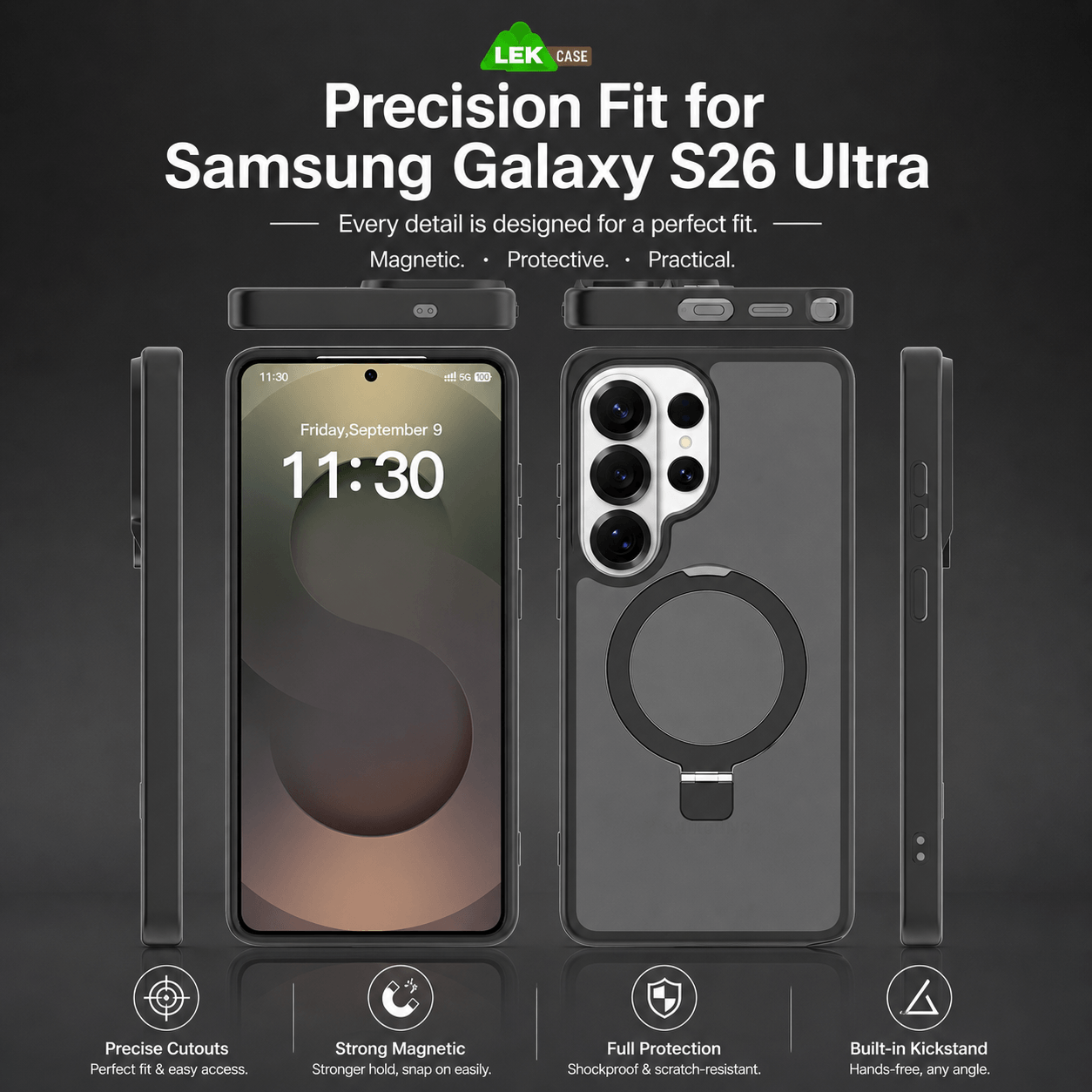 Samsung Galaxy S26 Series Stand Frosted Shockproof Magnetic Phone Case LEKCASE