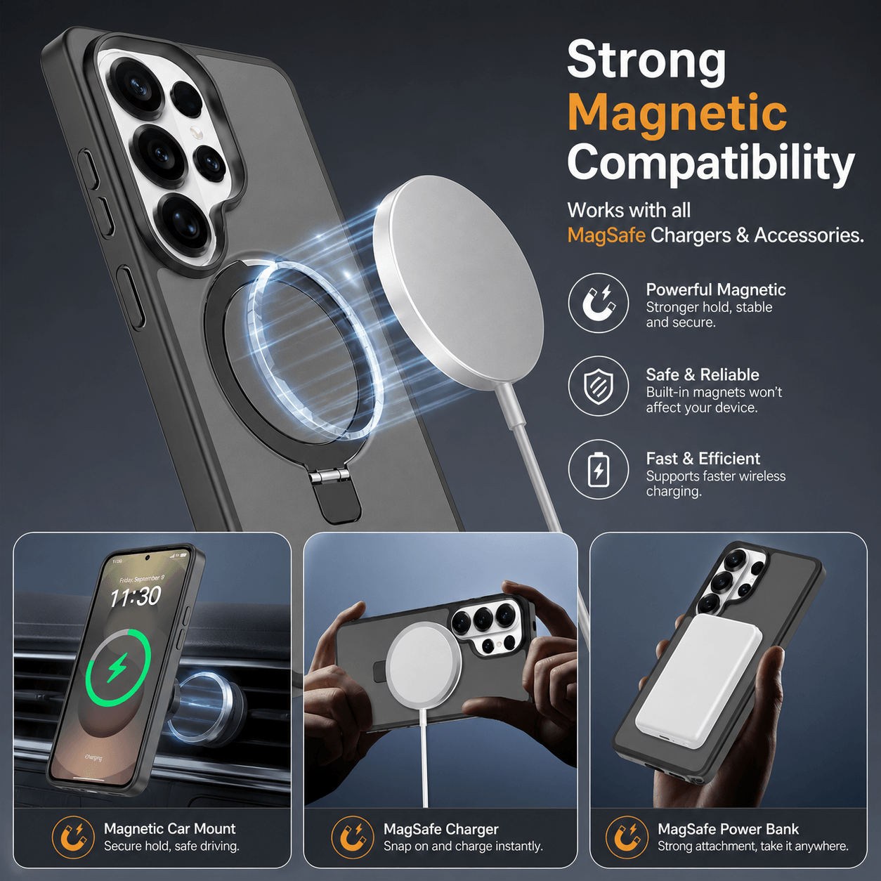 Samsung Galaxy S26 Series Stand Frosted Shockproof Magnetic Phone Case LEKCASE
