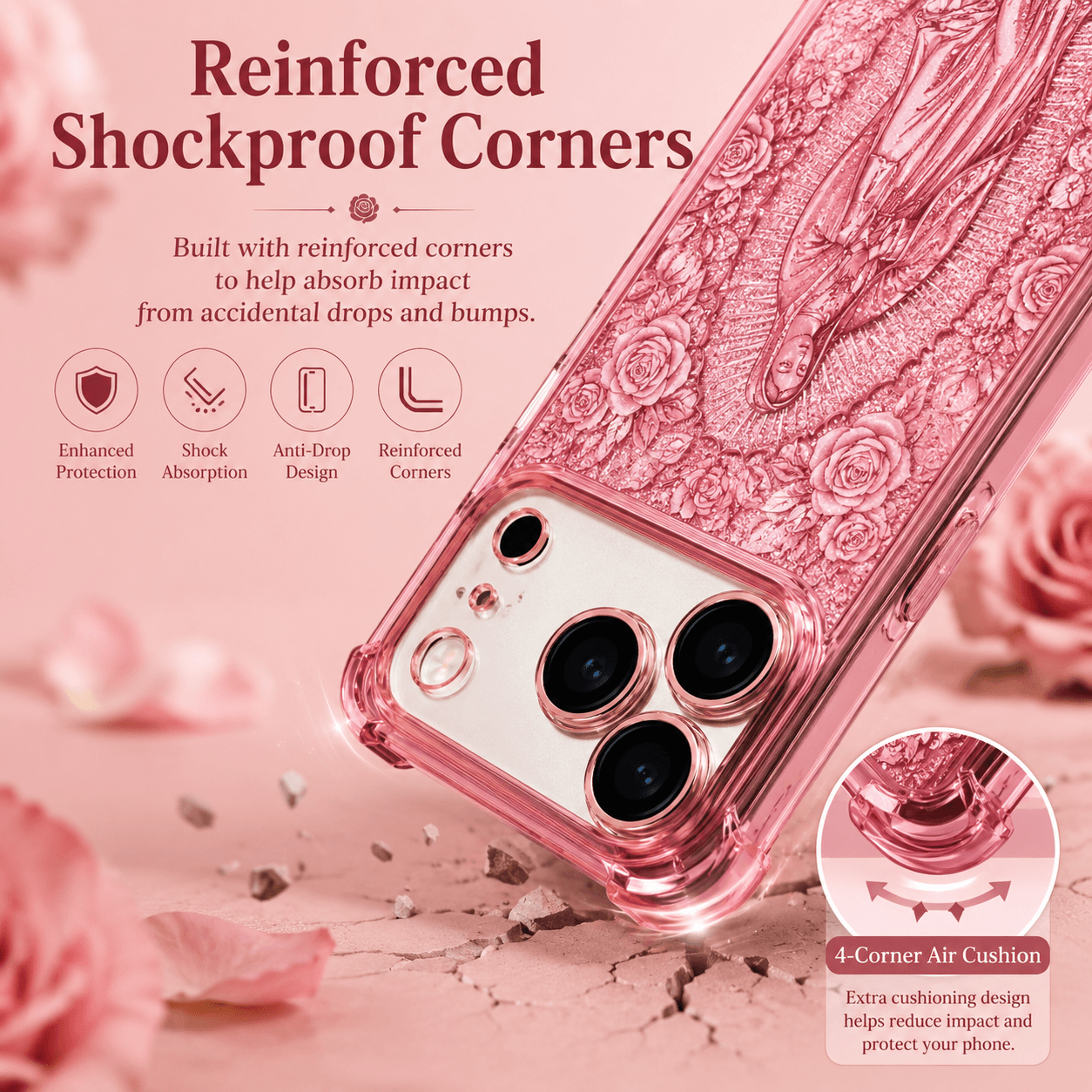 Classic Portrait of Our Lady of Guadalupe — Rose-Themed Case for iPhone 17/16/15/14 Series LEKCASE