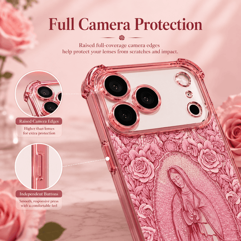 Classic Portrait of Our Lady of Guadalupe — Rose-Themed Case for iPhone 17/16/15/14 Series LEKCASE