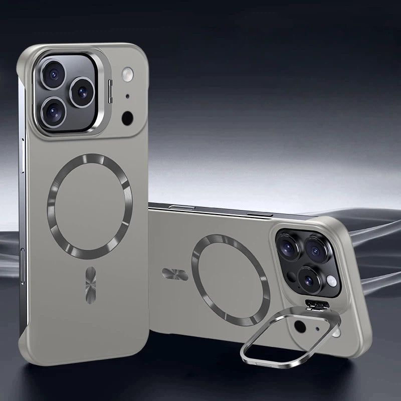 Frameless magnetic phone case with metal lens holder LEKCASE