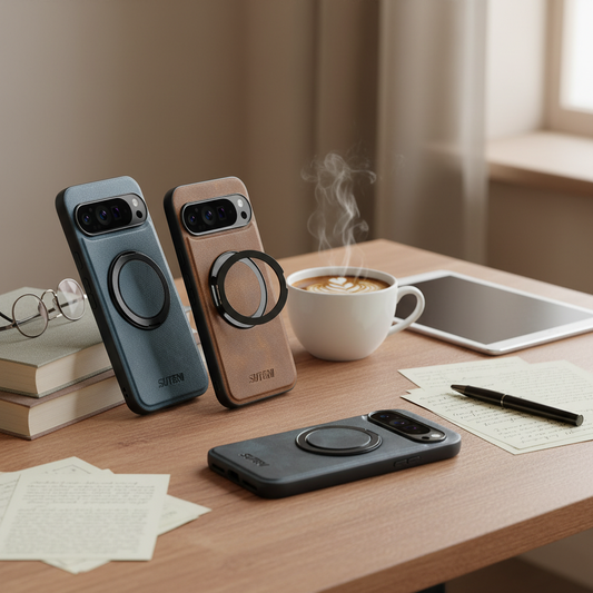 Magnetic Wireless Charging Stand 360° Ring Buckle Leather Case