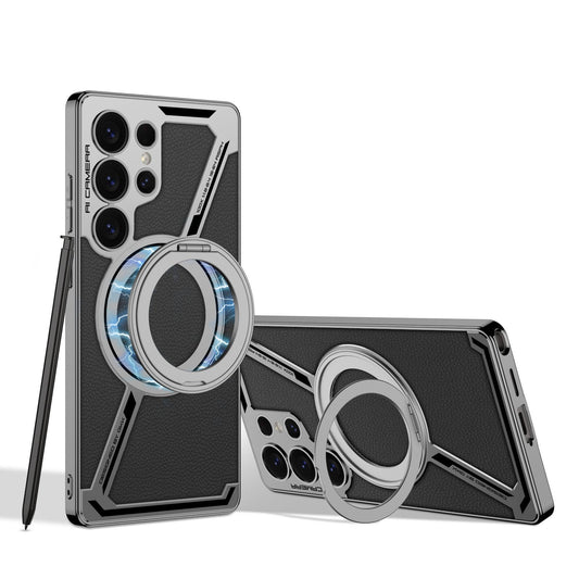 Electroplated leather built-in magnetic ring full-cover protective case(Only Case)