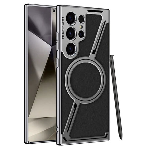 Electroplated leather built-in magnetic ring full-cover protective case(Only Case)
